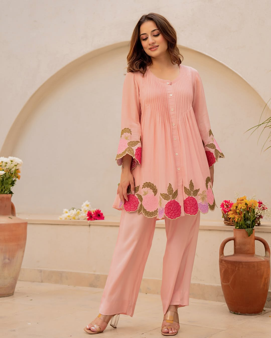 Pomegranate Bloom Mal Chanderi Co-ord Set