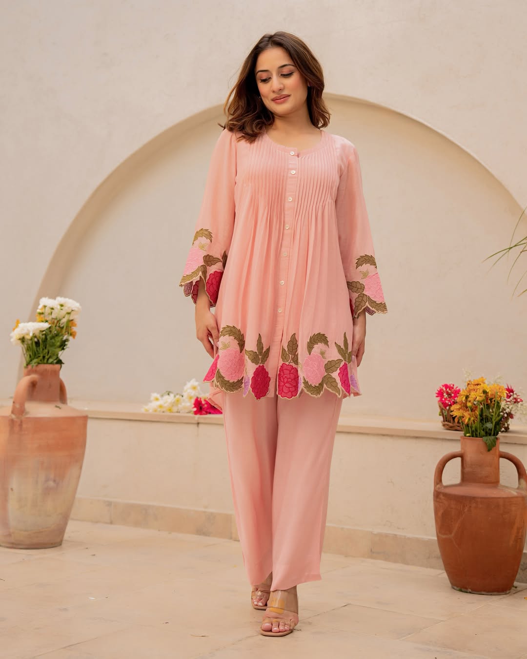 Pomegranate Bloom Mal Chanderi Co-ord Set