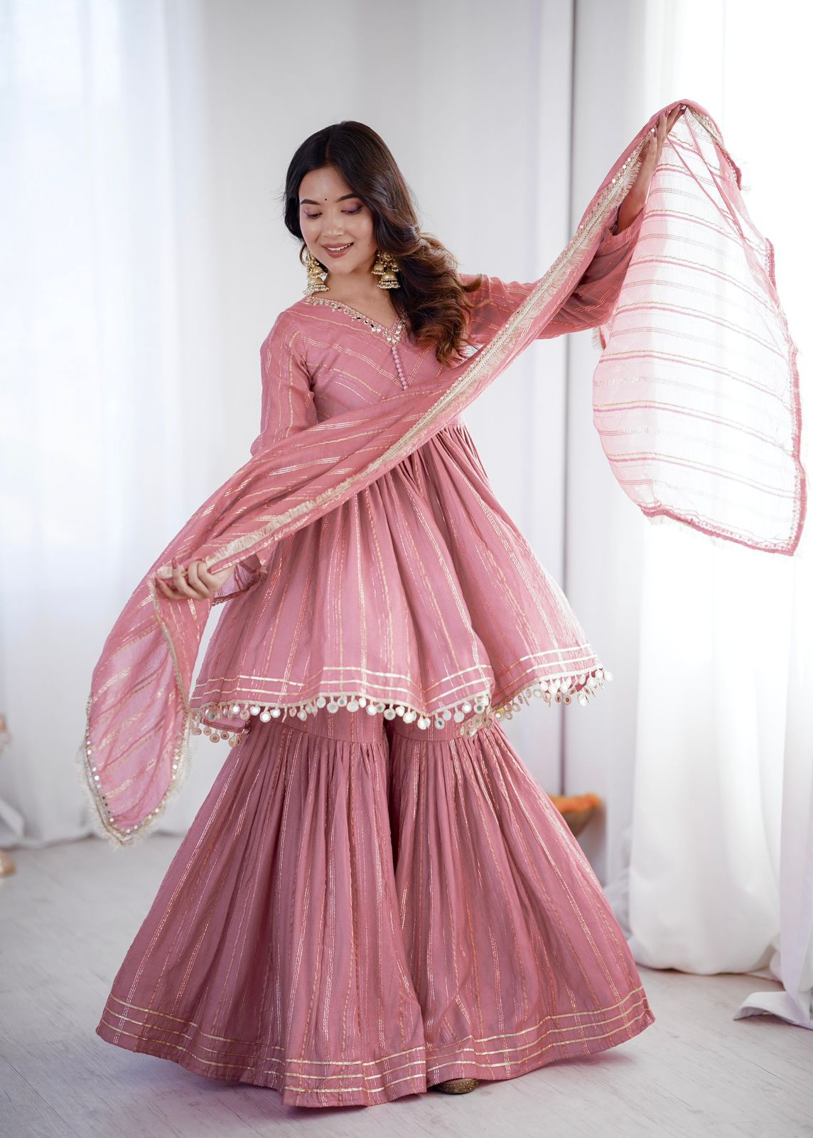 Golden Stripe Mal Chanderi Sharara Set