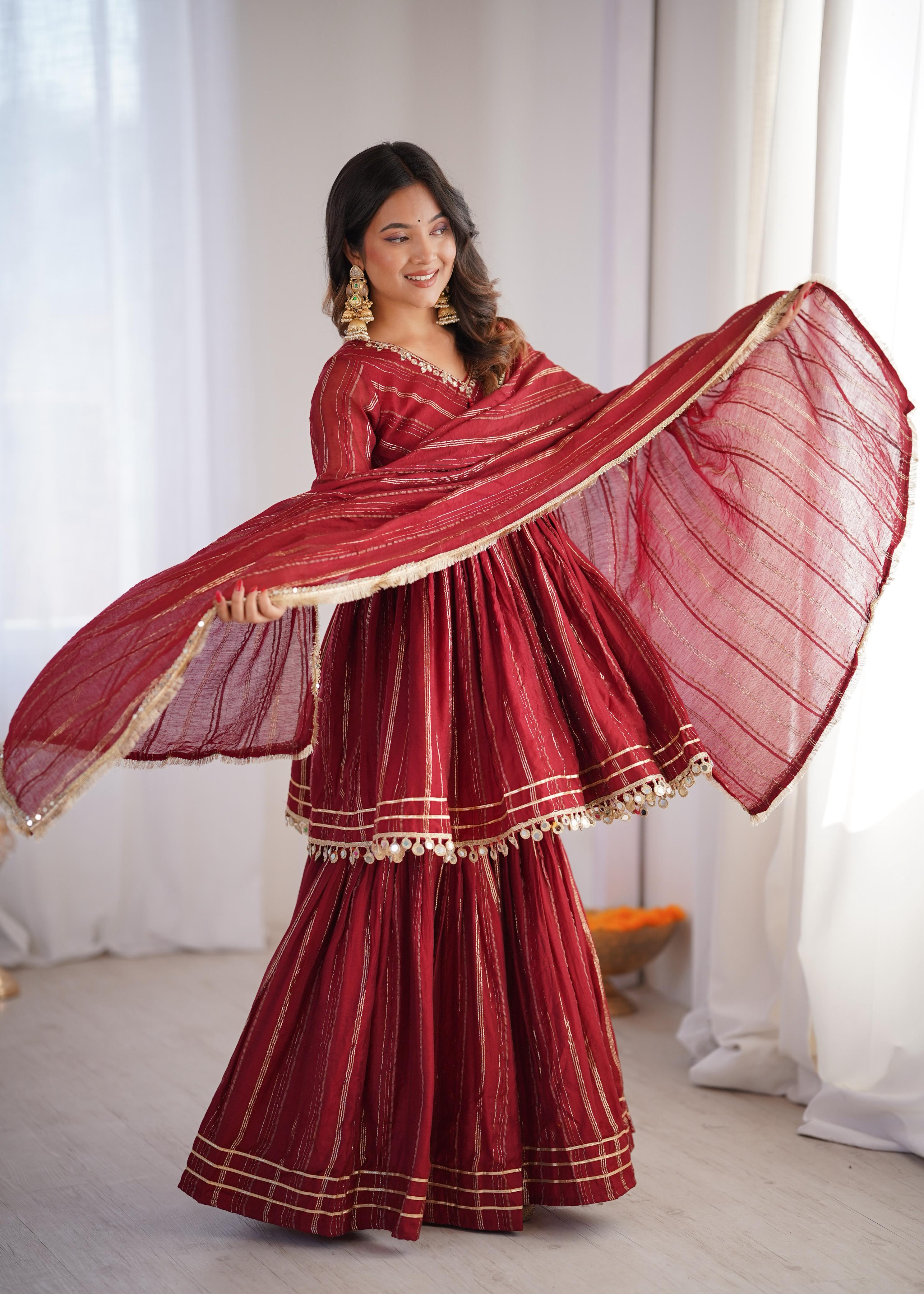 Golden Stripe Mal Chanderi Sharara Set