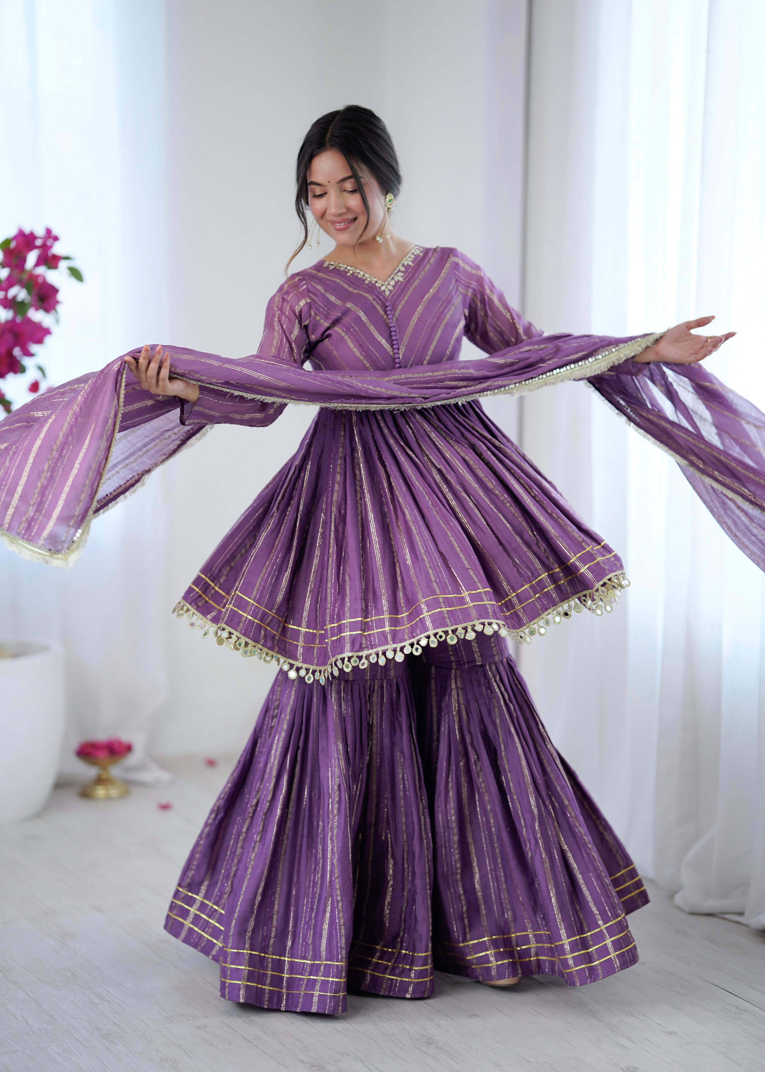 Golden Stripe Mal Chanderi Sharara Set