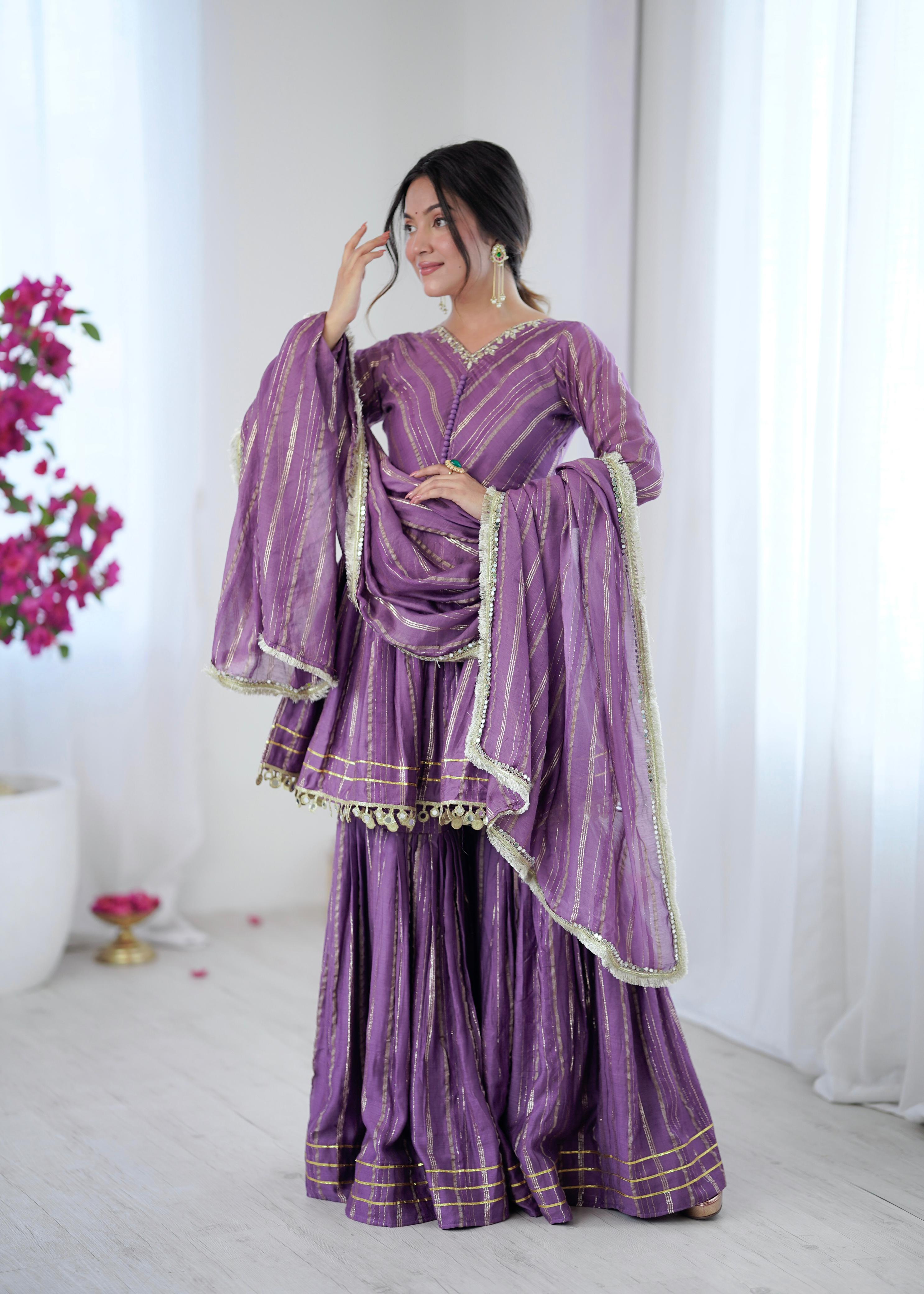Golden Stripe Mal Chanderi Sharara Set