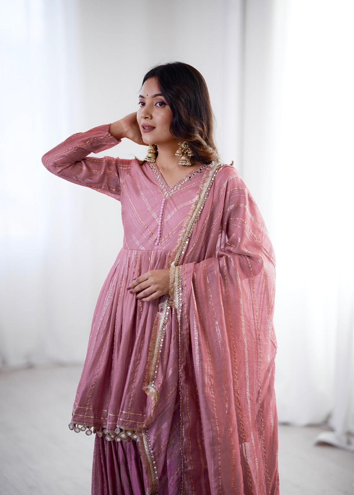 Golden Stripe Mal Chanderi Sharara Set
