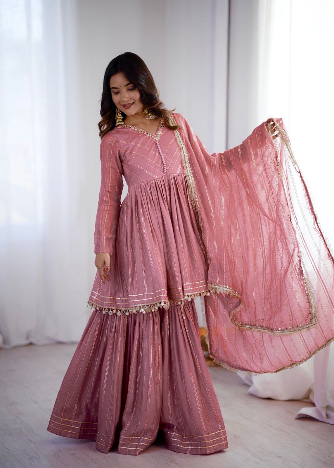 Golden Stripe Mal Chanderi Sharara Set
