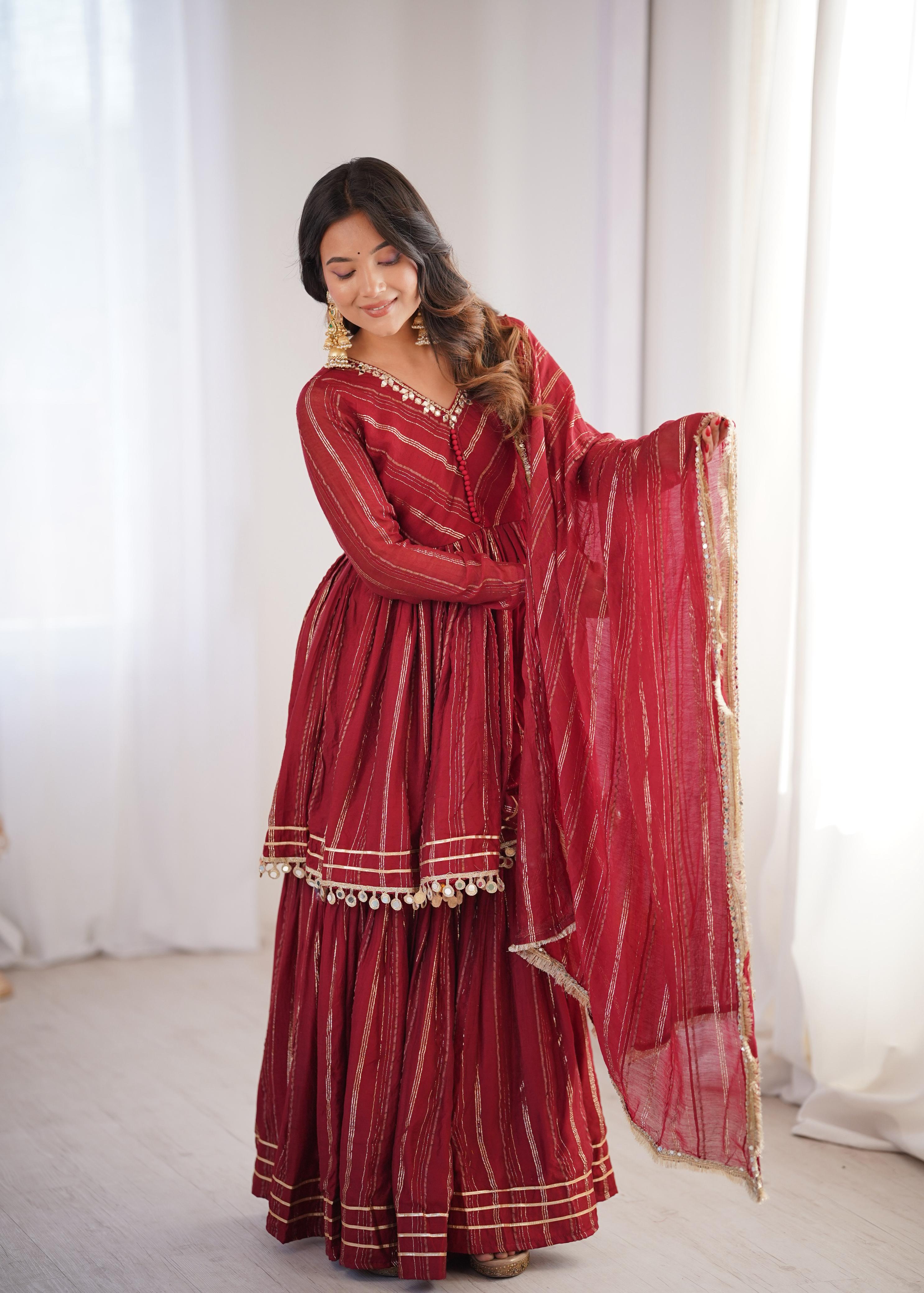 Golden Stripe Mal Chanderi Sharara Set