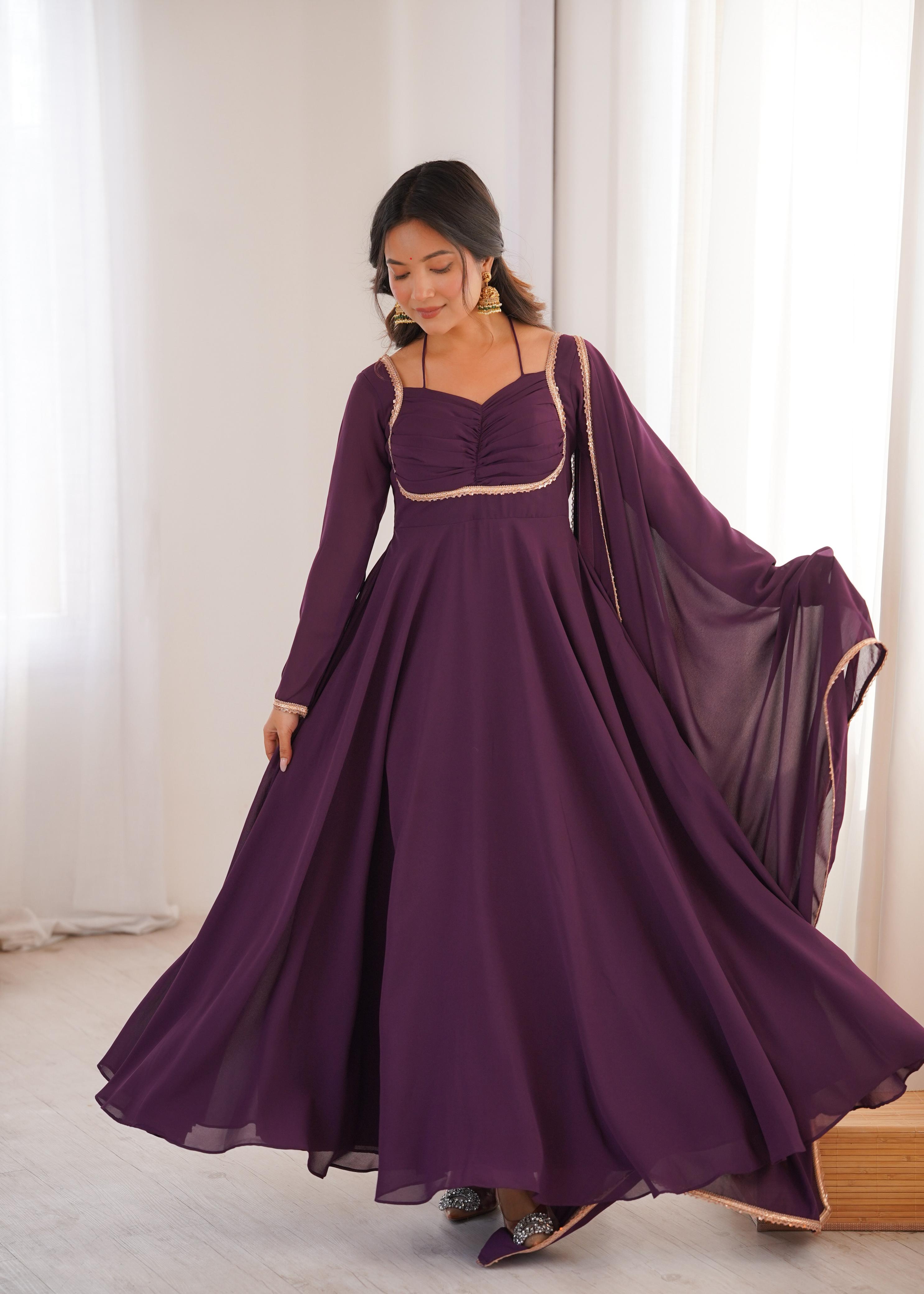 Dori Neck Georgette Anarkali Gown Set