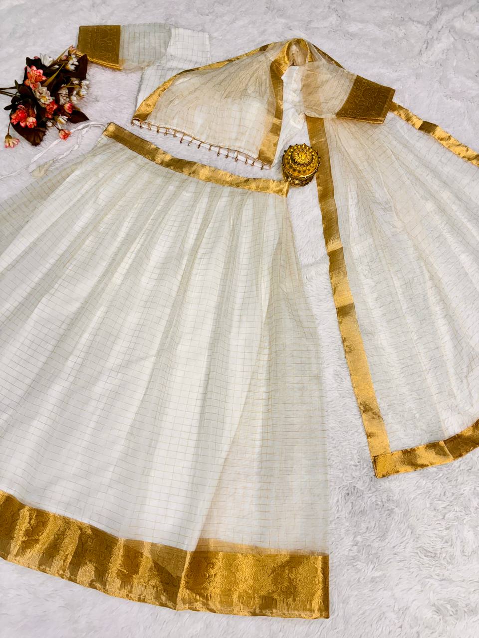 Special Organza Chex Lehenga Choli with Golden Jacquard work