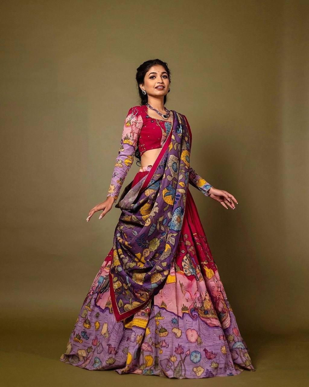 Plum Purple & Deep Wine Red Kalamkari Grace Lehenga Choli Set