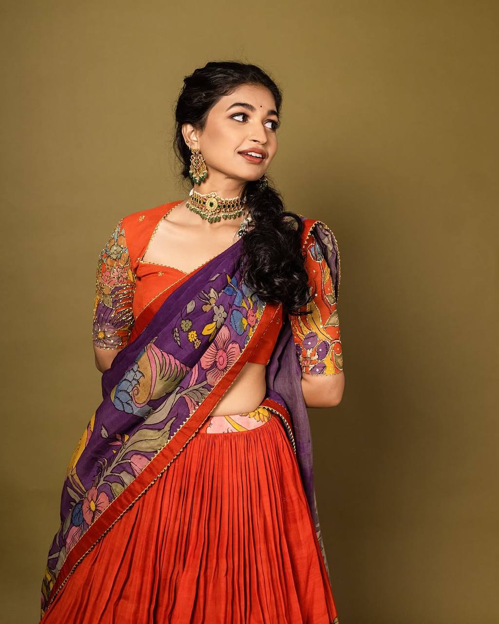 Crimson Red & Royal Purple Kalamkari Royale Lehenga Choli Set