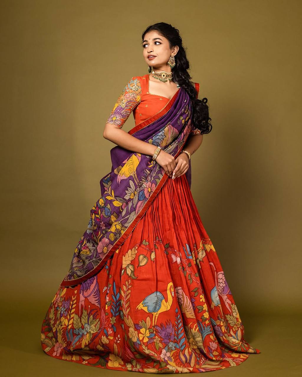 Crimson Red & Royal Purple Kalamkari Royale Lehenga Choli Set
