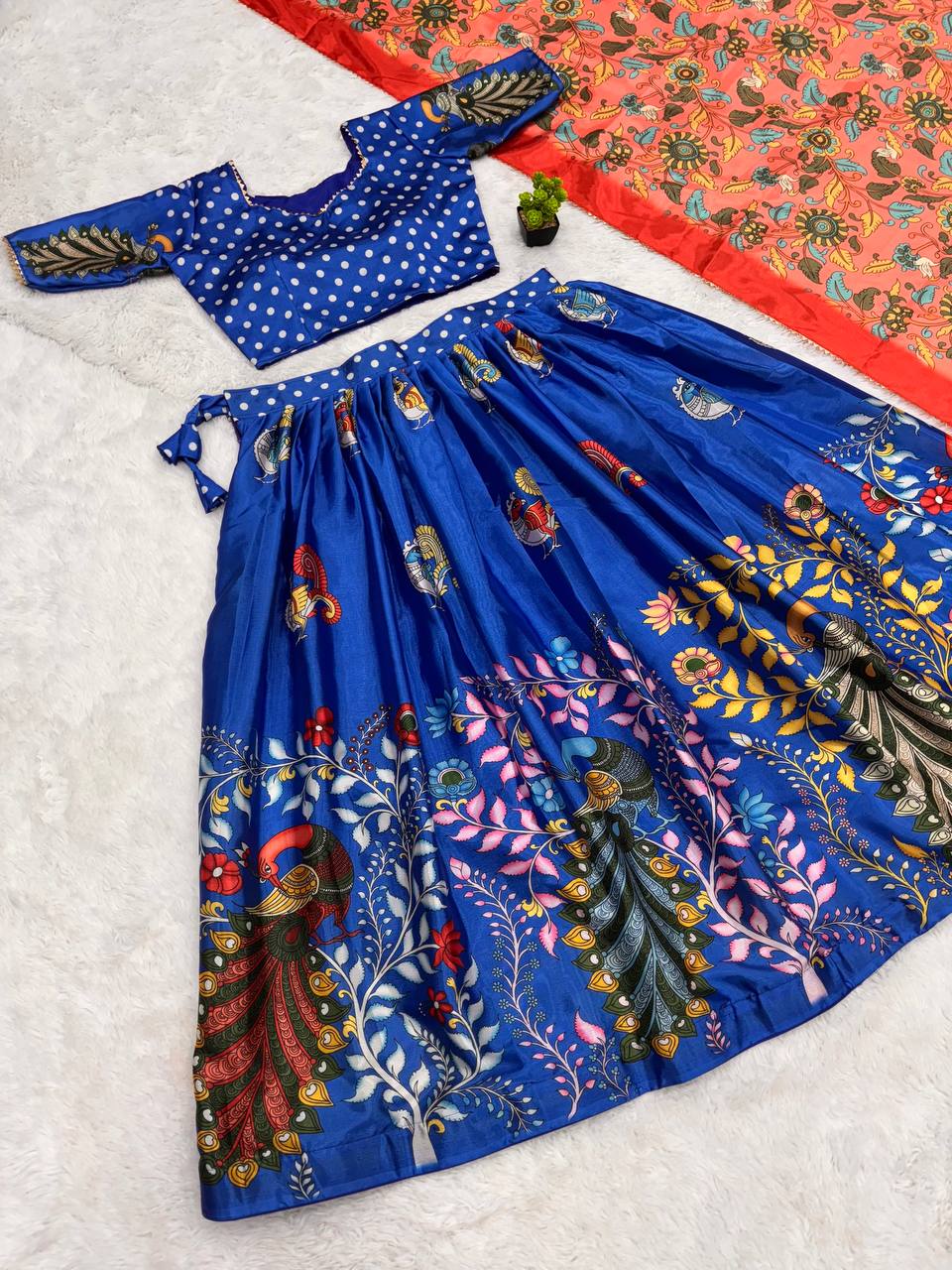 Royal Sapphire Blue Peacock Kalamkari Elegance Lehenga Choli Set