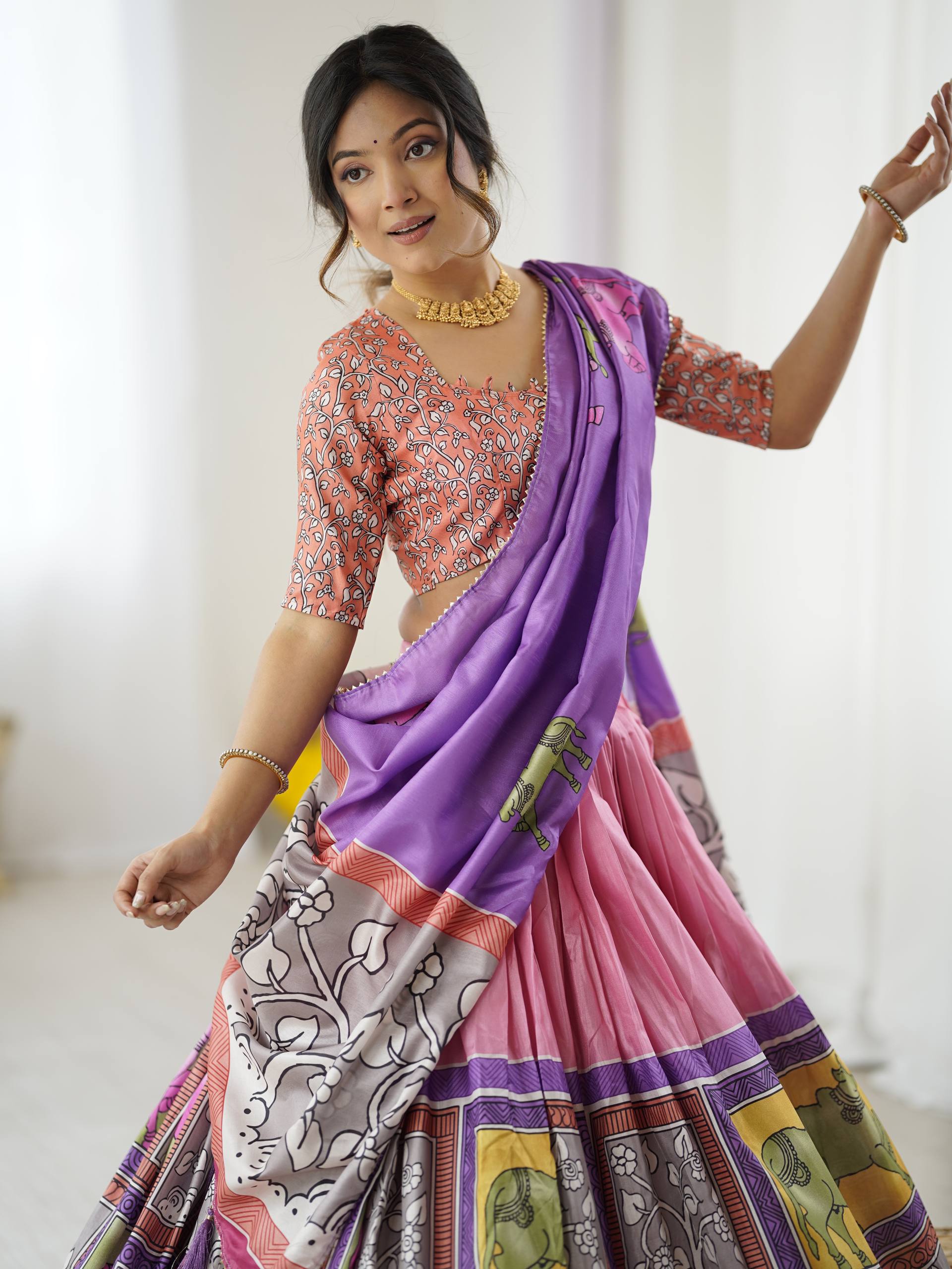 Blush Rose & Lilac Charm Handcrafted Folk Art Tussar Silk Lehenga Choli Set