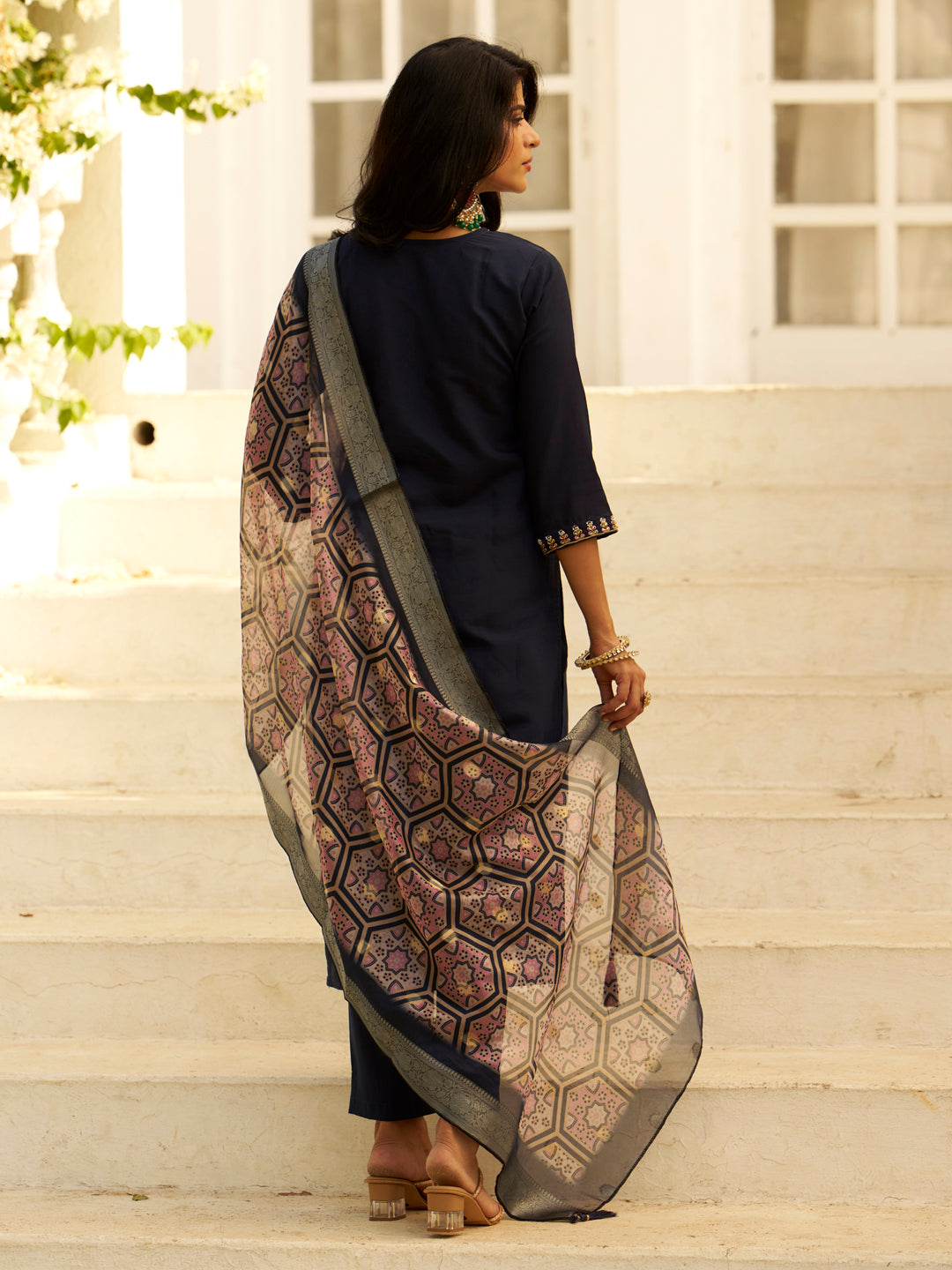 Embroidered Silk Blend Women Kurta Sets With Dupatta Straight Suits