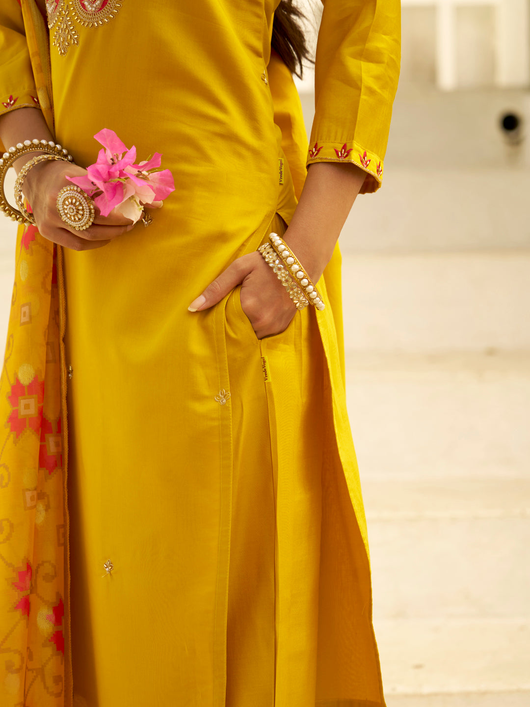 Embroidered Yellow Women Kurta Sets With Dupatta Straight Suits