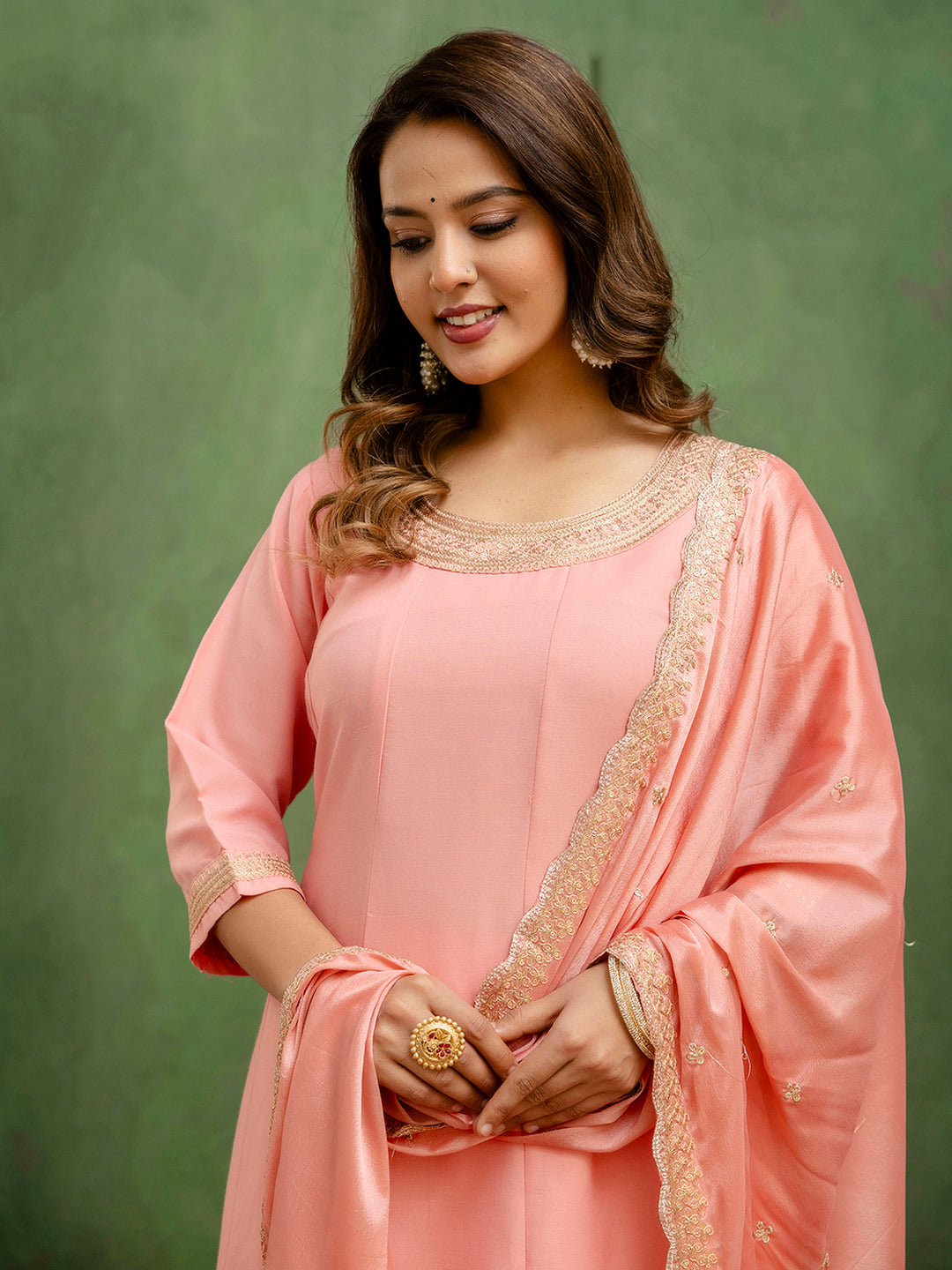 Women Anarkali Kurta and Pant Dupatta Sets Viscose Rayon Fabrics with Embroidery