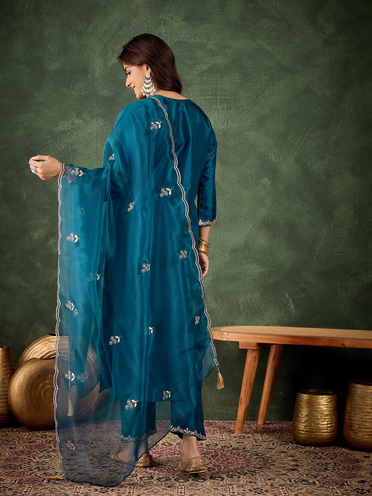 Women Floral Yoke Design Kurta with Trouser & Dupatta