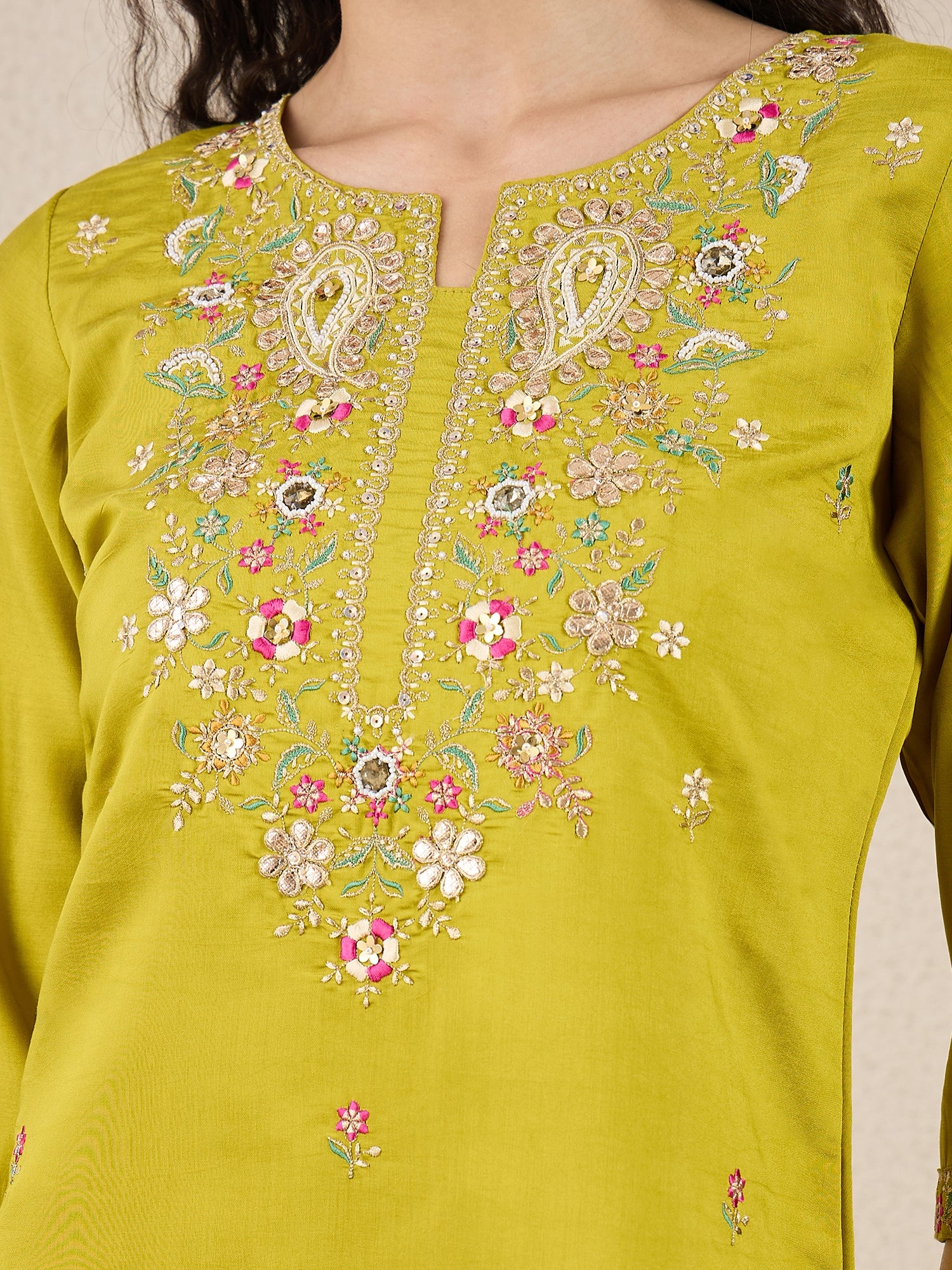 Women Kurta and Pant Dupatta Set Viscose Rayon Fabric with Embroidery Handwork