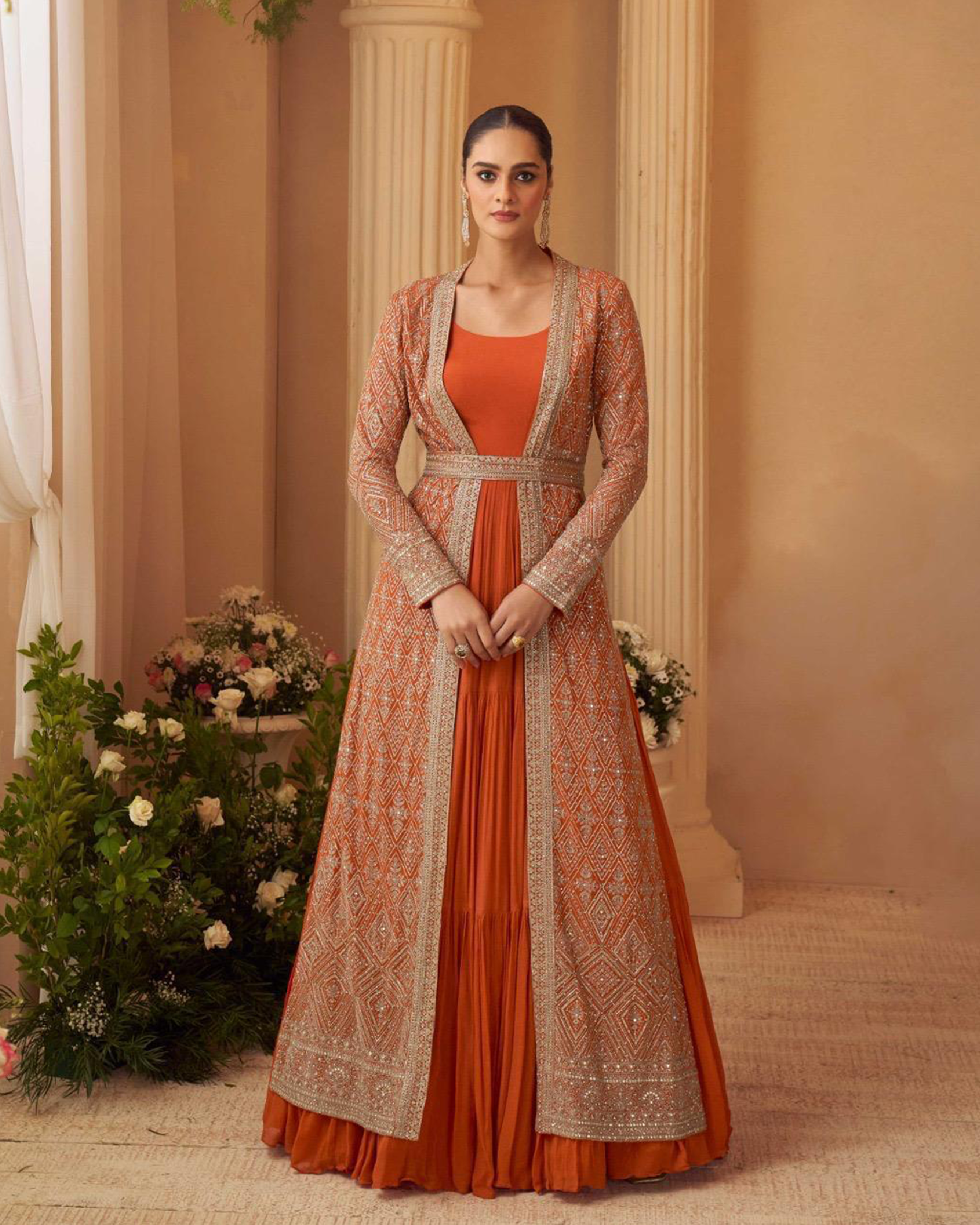Terracotta Gleam Jacket Style Anarkali Gown