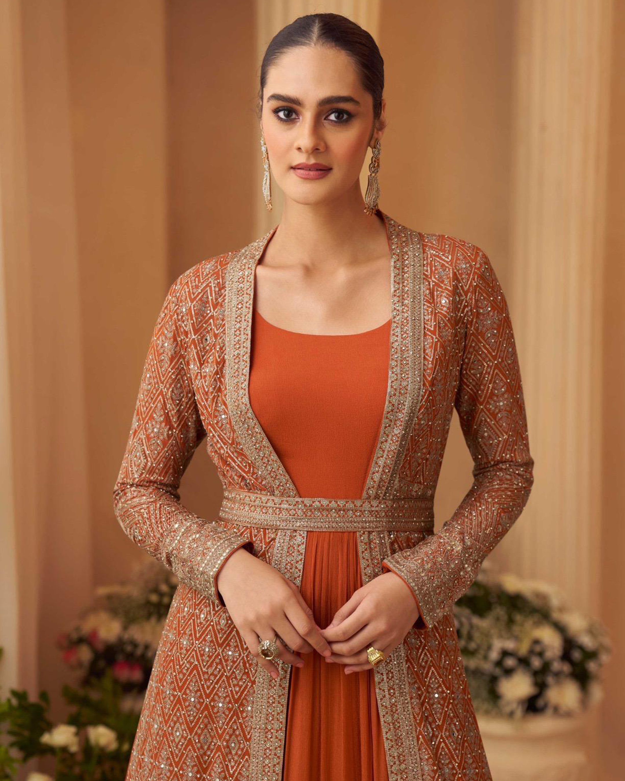 Terracotta Gleam Jacket Style Anarkali Gown