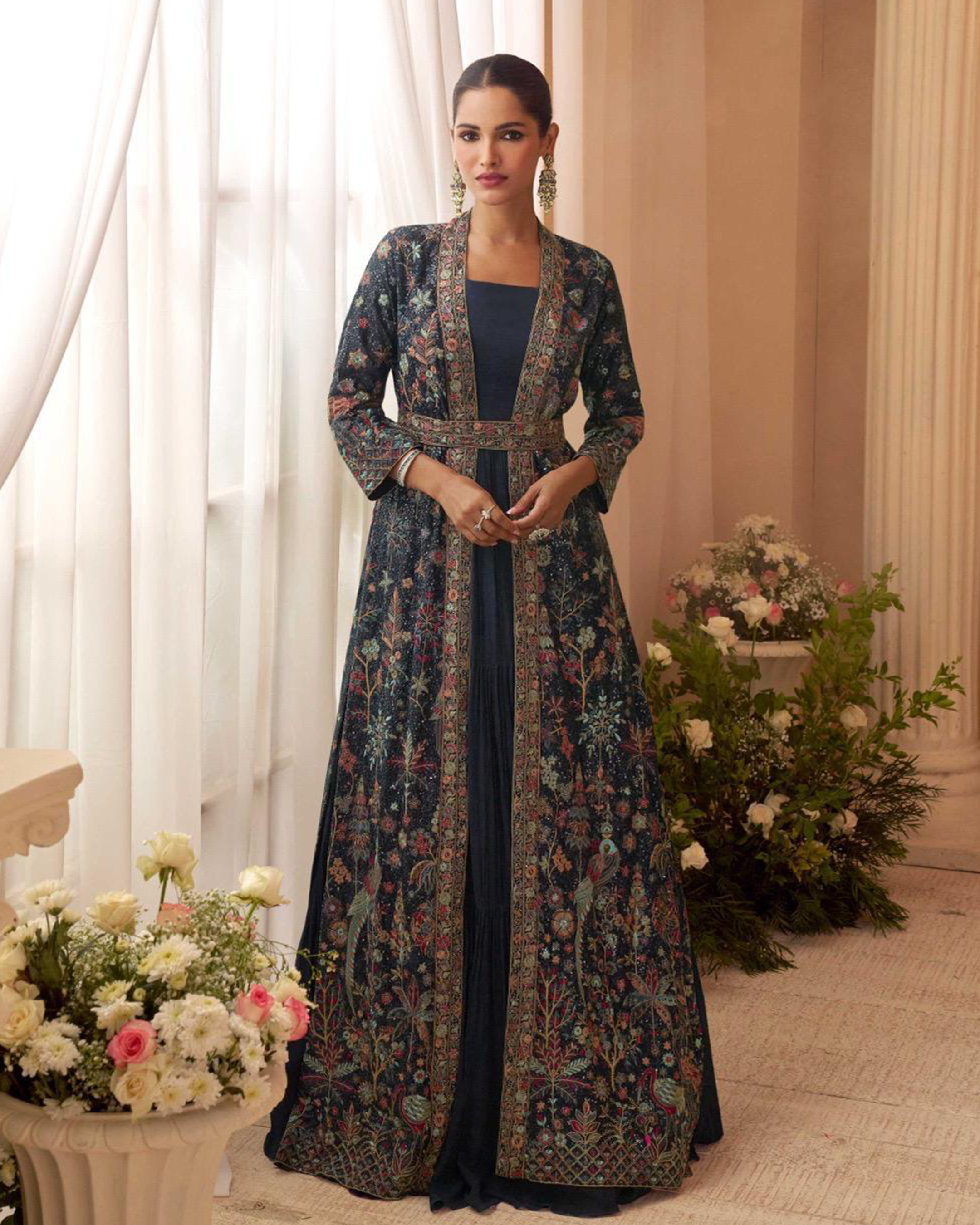 Navy Enchanté Embroidered Jacket Anarkali