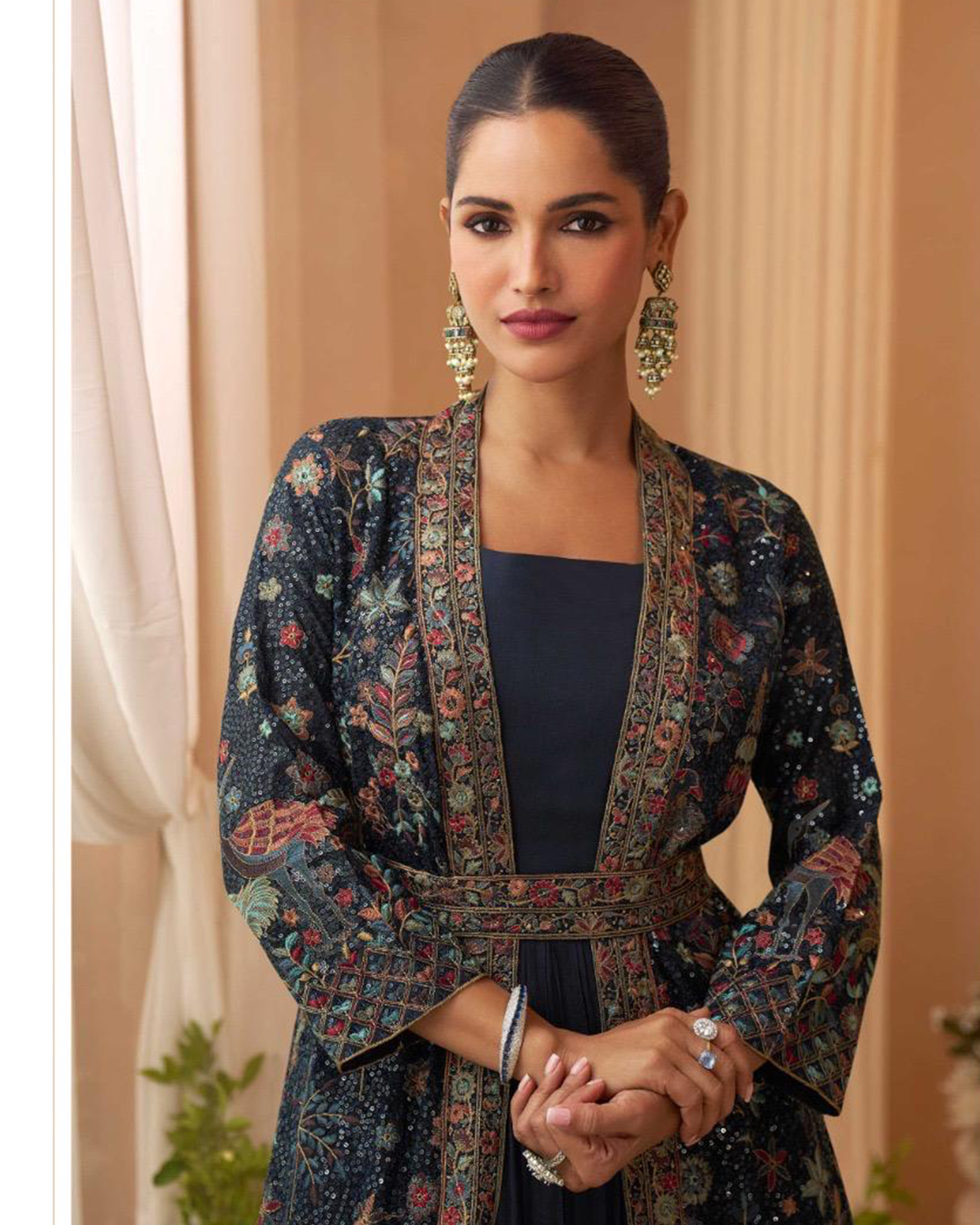 Navy Enchanté Embroidered Jacket Anarkali