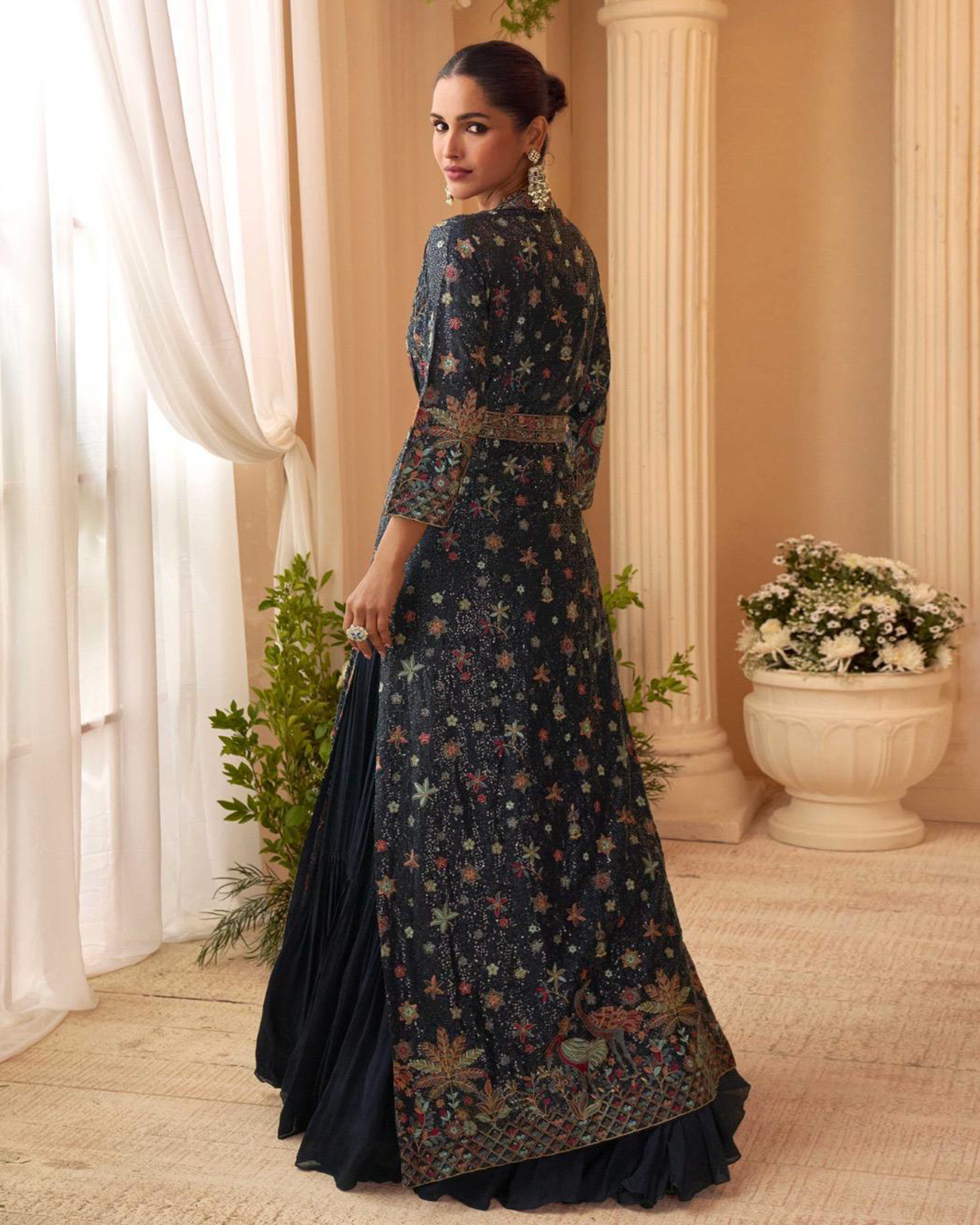 Navy Enchanté Embroidered Jacket Anarkali