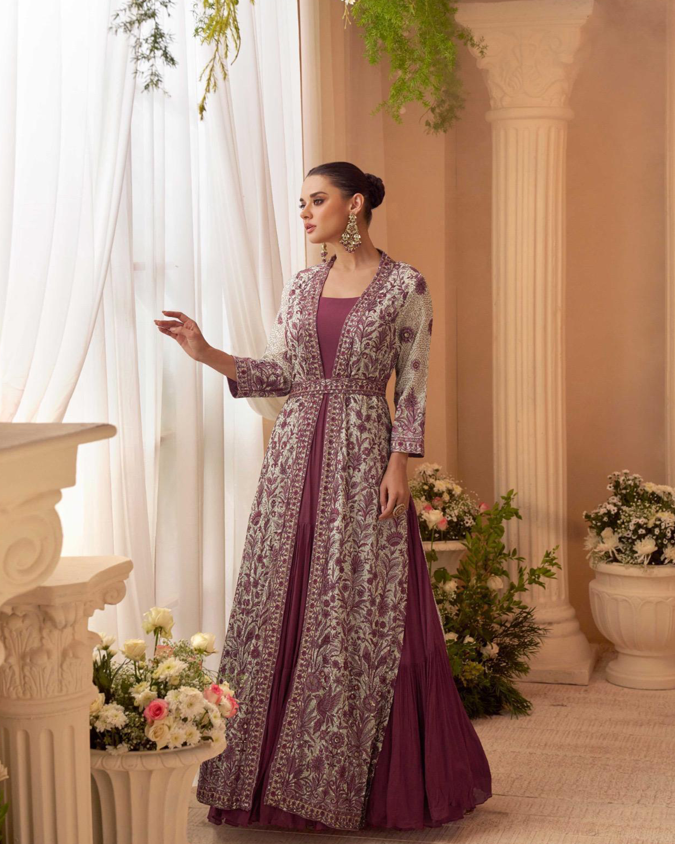 Plum Royale Embroidered Anarkali Style Gown