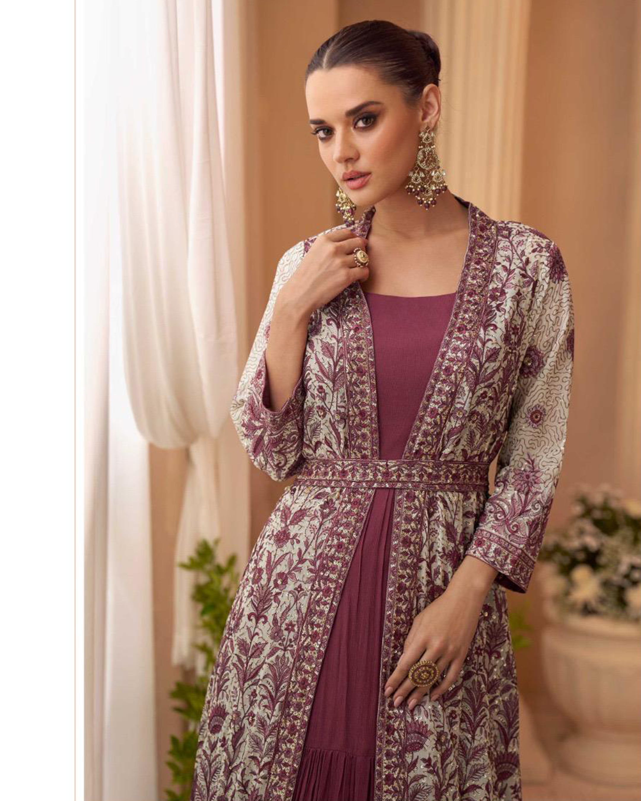 Plum Royale Embroidered Anarkali Style Gown