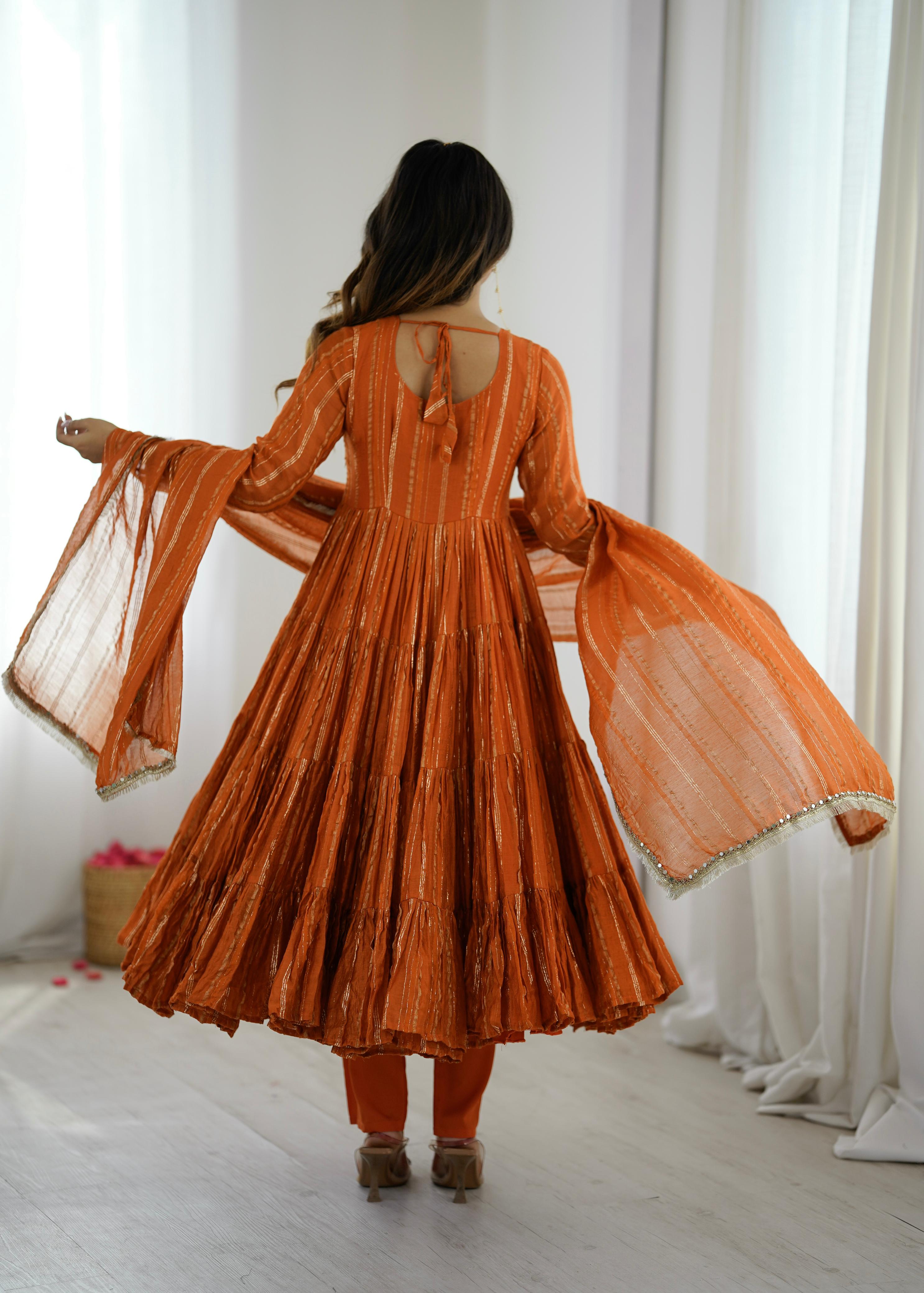 Tangerine Glow Mal Chanderi Anarkali Set